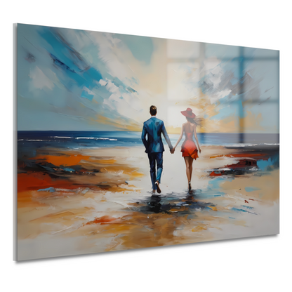 Romantische Strandwandeling met Kleurrijk Paar acrylglas