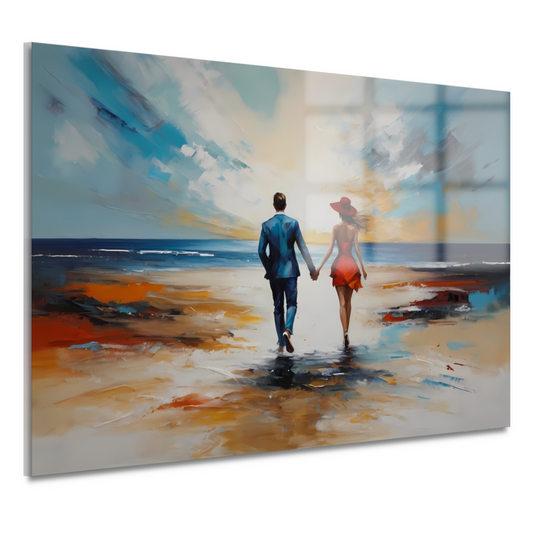Romantische Strandwandeling met Kleurrijk Paar acrylglas