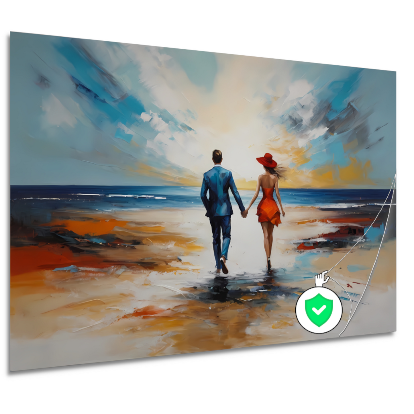 Romantische Strandwandeling met Kleurrijk Paar poster
