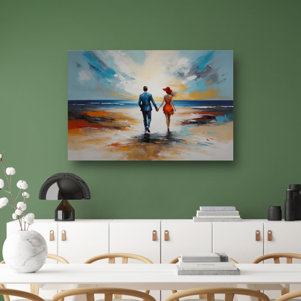 Romantische Strandwandeling met Kleurrijk Paar poster
