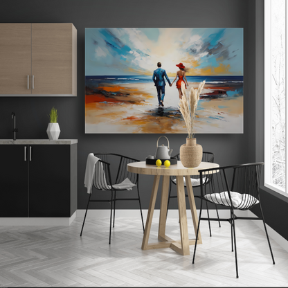 Romantische Strandwandeling met Kleurrijk Paar poster