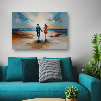 Romantische Strandwandeling met Kleurrijk Paar poster
