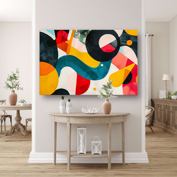 Abstracte vormen en levendige kleuren in harmonie acrylglas