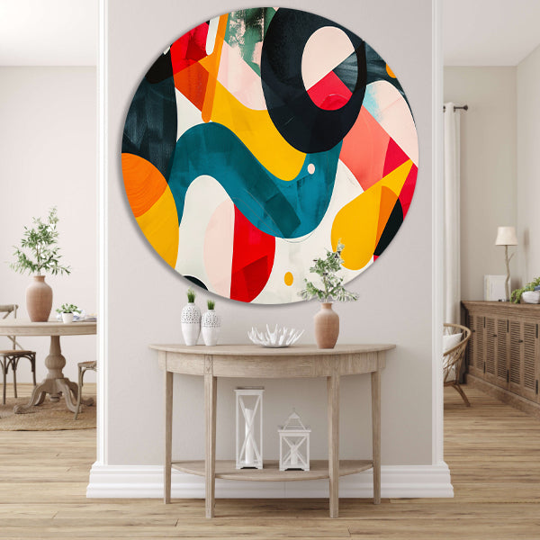 Abstracte vormen en levendige kleuren in harmonie forex muurcirkel