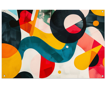 Abstracte vormen en levendige kleuren in harmonie tuinposter