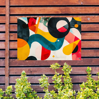 Abstracte vormen en levendige kleuren in harmonie tuinposter