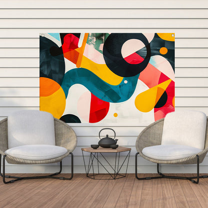 Abstracte vormen en levendige kleuren in harmonie tuinposter