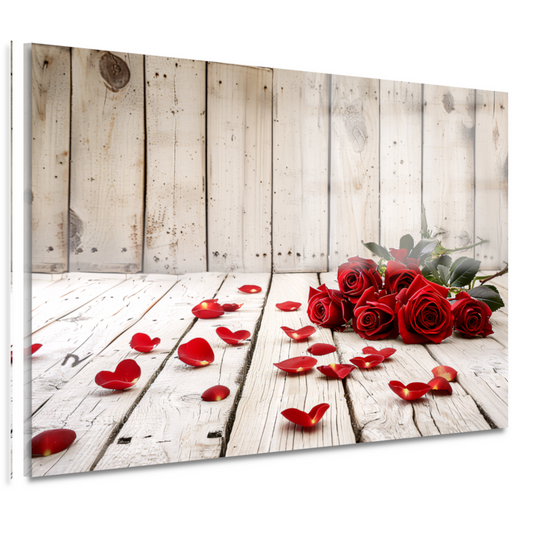 Rode rozen liefde op rustieke houten ondergrond acrylglas