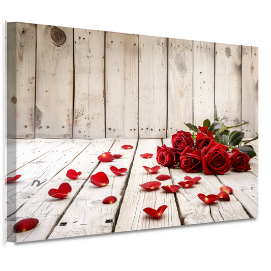 Rode rozen liefde op rustieke houten ondergrond canvas