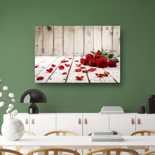 Rode rozen liefde op rustieke houten ondergrond canvas