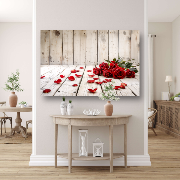 Rode rozen liefde op rustieke houten ondergrond canvas