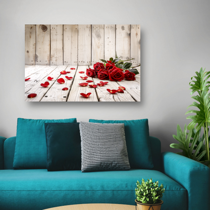 Rode rozen liefde op rustieke houten ondergrond canvas