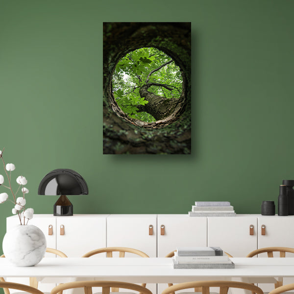 Boom gezien door een gat in de schors acrylglas