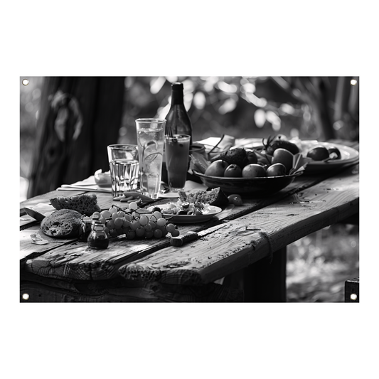 Minimalistische picknicktafel tuinposter