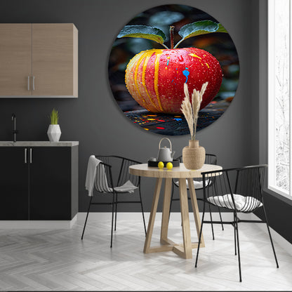 Rode appel met Abstract verfspatten aluminium muurcirkel
