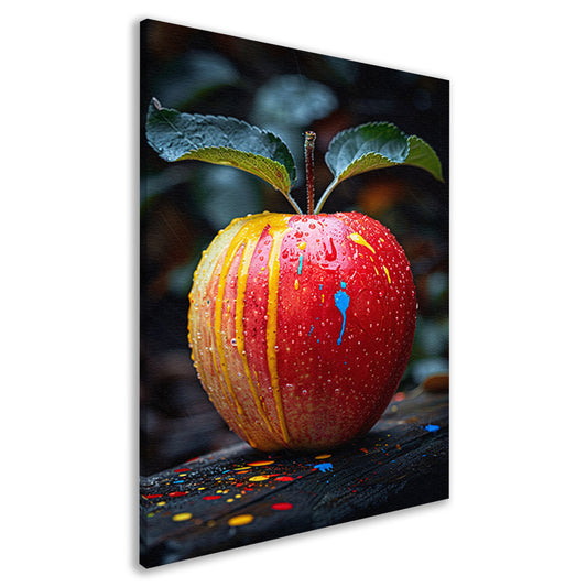 Rode appel met Abstract verfspatten canvas