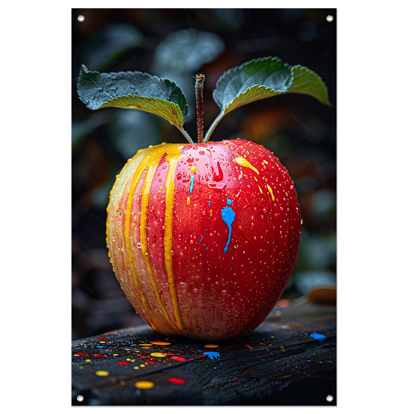 Rode appel met Abstract verfspatten tuinposter