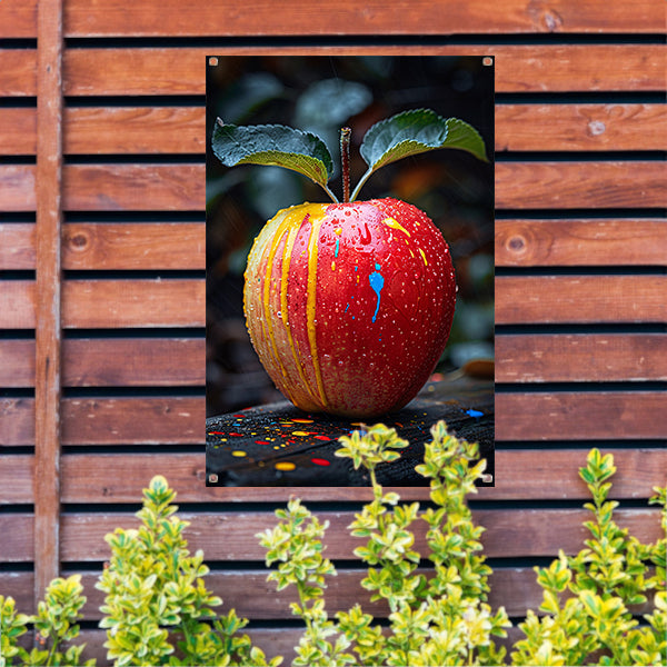 Rode appel met Abstract verfspatten tuinposter
