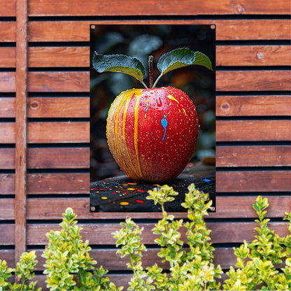 Rode appel met Abstract verfspatten tuinposter