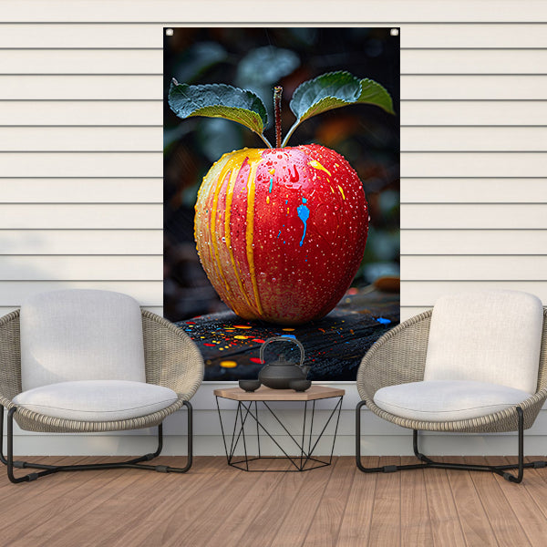 Rode appel met Abstract verfspatten tuinposter