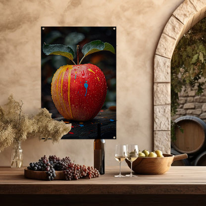 Rode appel met Abstract verfspatten tuinposter