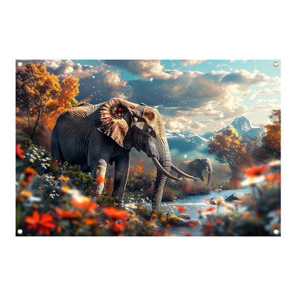 Olifanten bij de rivier tuinposter