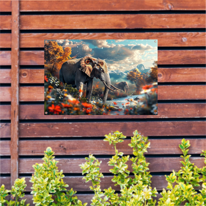 Olifanten bij de rivier tuinposter