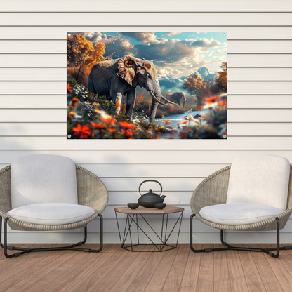 Olifanten bij de rivier tuinposter