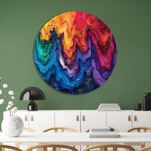Abstract golven in blauw en wit aluminium muurcirkel