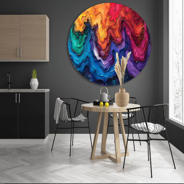 Abstract golven in blauw en wit aluminium muurcirkel