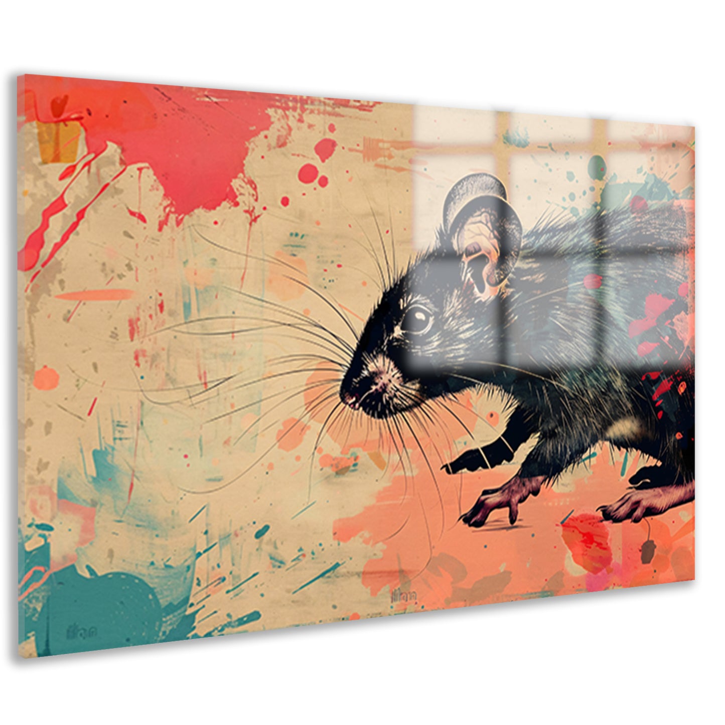 Expressieve rat in kleurrijke abstractie acrylglas