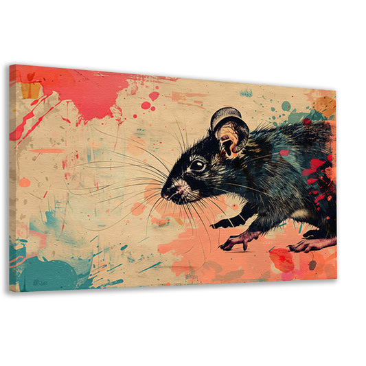 Expressieve rat in kleurrijke abstractie canvas
