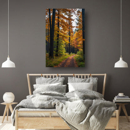 Betoverend herfstbos met kleurrijke bladeren canvas met baklijst