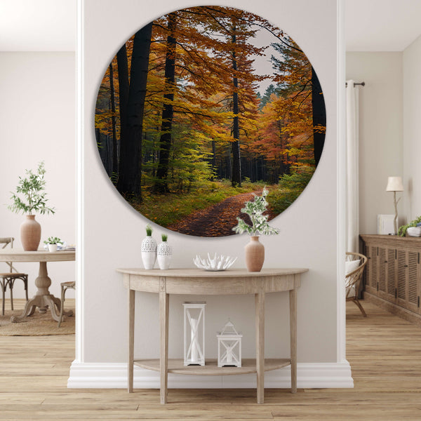 Betoverend herfstbos met kleurrijke bladeren forex muurcirkel