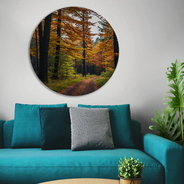 Betoverend herfstbos met kleurrijke bladeren forex muurcirkel