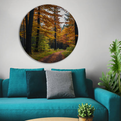 Betoverend herfstbos met kleurrijke bladeren forex muurcirkel