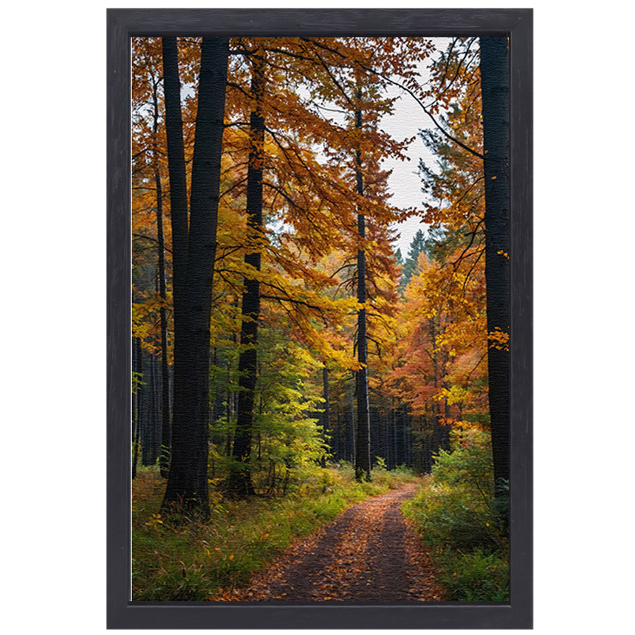 Betoverend herfstbos met kleurrijke bladeren canvas met baklijst