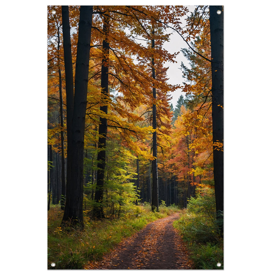 Betoverend herfstbos met kleurrijke bladeren tuinposter