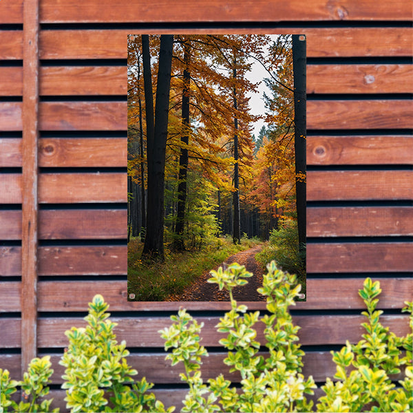 Betoverend herfstbos met kleurrijke bladeren tuinposter
