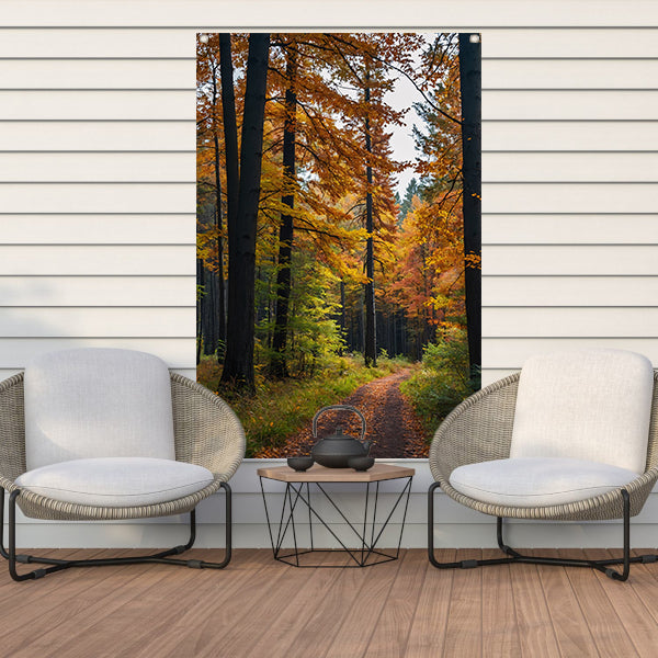 Betoverend herfstbos met kleurrijke bladeren tuinposter