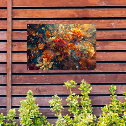 Levendige kleurenexplosie van bloemen in kunst tuinposter