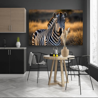 Zebra in natuurlijke omgeving bij zonsondergang poster