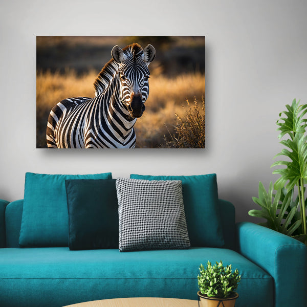 Zebra in natuurlijke omgeving bij zonsondergang poster