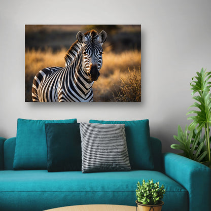 Zebra in natuurlijke omgeving bij zonsondergang poster