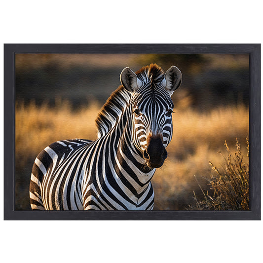 Zebra in natuurlijke omgeving bij zonsondergang canvas met baklijst