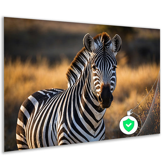 Zebra in natuurlijke omgeving bij zonsondergang poster