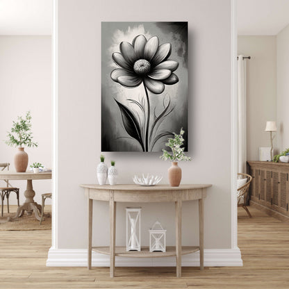 Abstracte Monochrome Bloem in Schaduwspel canvas met baklijst