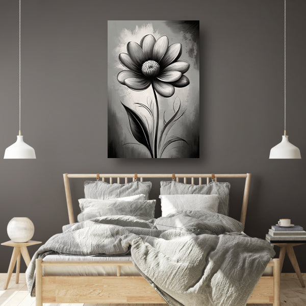 Abstracte Monochrome Bloem in Schaduwspel poster