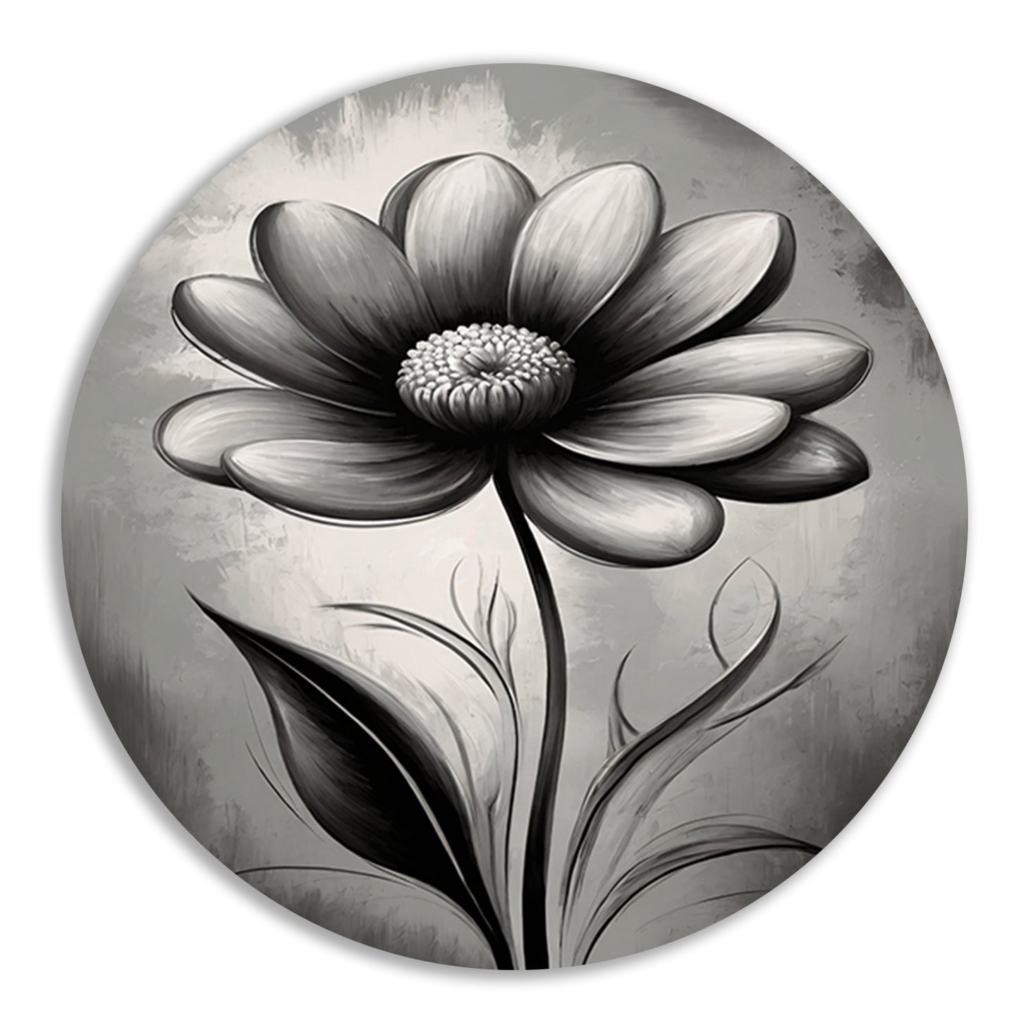 Abstracte Monochrome Bloem in Schaduwspel aluminium muurcirkel