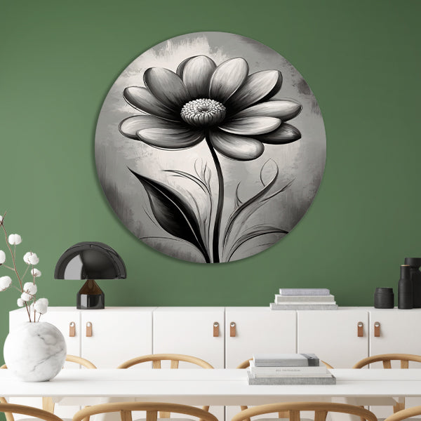 Abstracte Monochrome Bloem in Schaduwspel aluminium muurcirkel